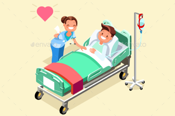 590x392 Hospital Bed Isometric People Vector Illustration By Aurielaki
