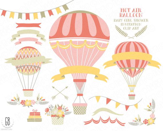 570x456 Vintage Hot Air Balloons Vector Flower Basket Floral Etsy