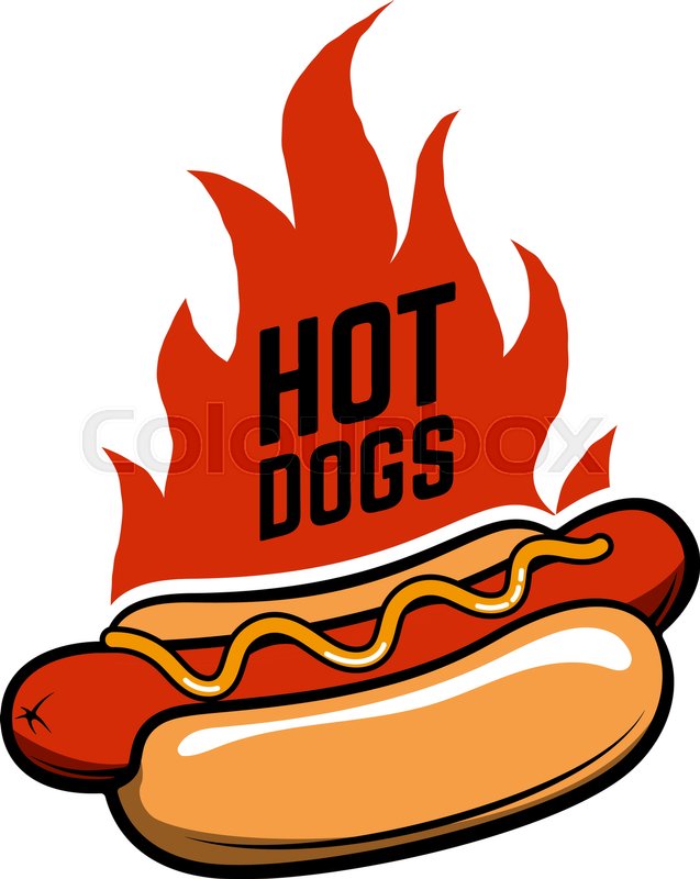 637x800 Hot Dogs. Hot Dog In Retro Style With Fire Isolated On White