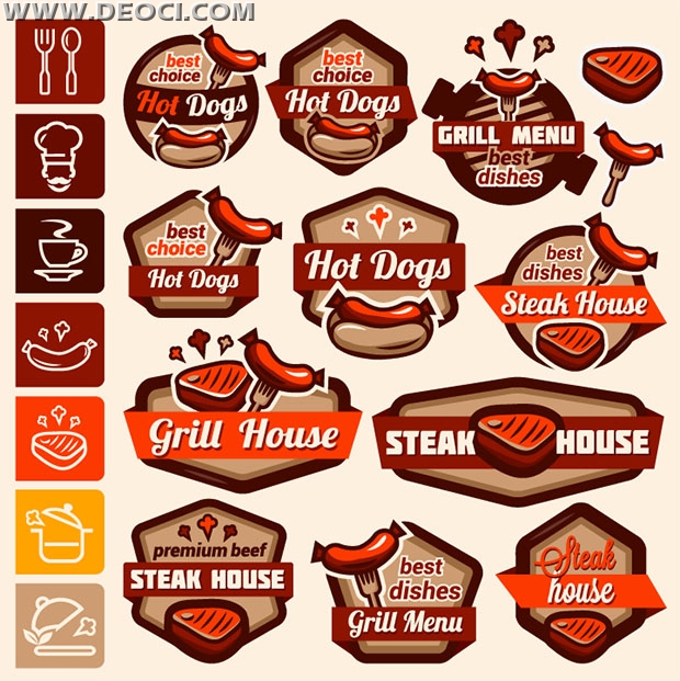 620x621 Barbecue Hot Dog Restaurant Icon Label Vector Eps