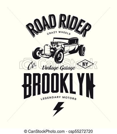 412x470 Vintage Hot Rod Vector Logo Concept Isolated On White Background