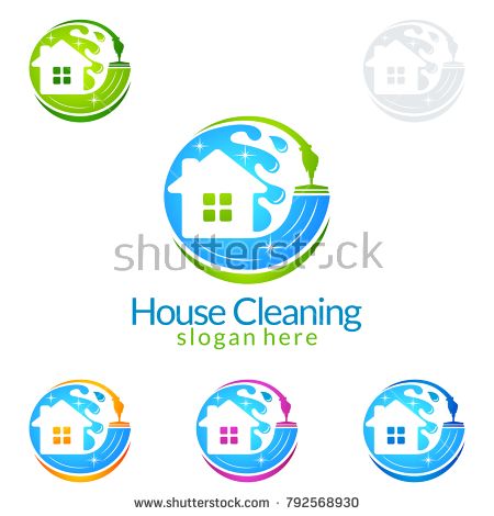 450x470 House Cleaning Vector Logo Design, Eco Friendly With Shiny Home