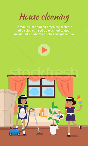 360x600 House Cleaning Vector Video Web Banner Vector Illustration