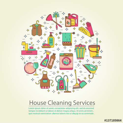 500x500 House Cleaning Vector Card.