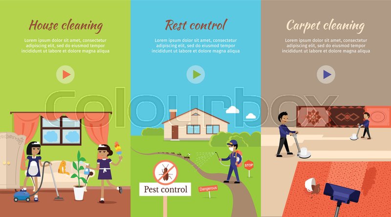 800x444 House Cleaning Vector Video Banner. Flat Design. Maids With Vacuum