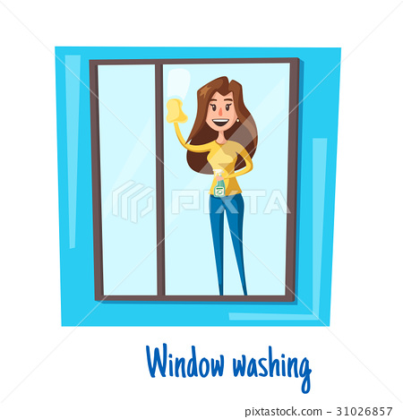 450x468 Window Washing Woman House Cleaning Vector Concept
