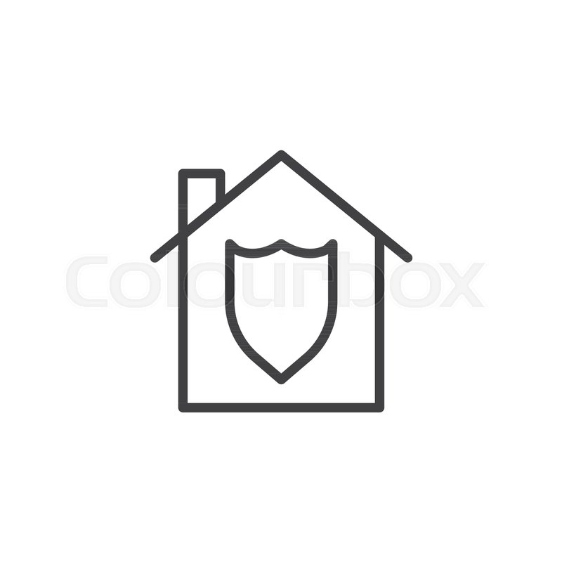 800x800 House With Shield Inside Line Icon, Outline Vector Sign, Linear
