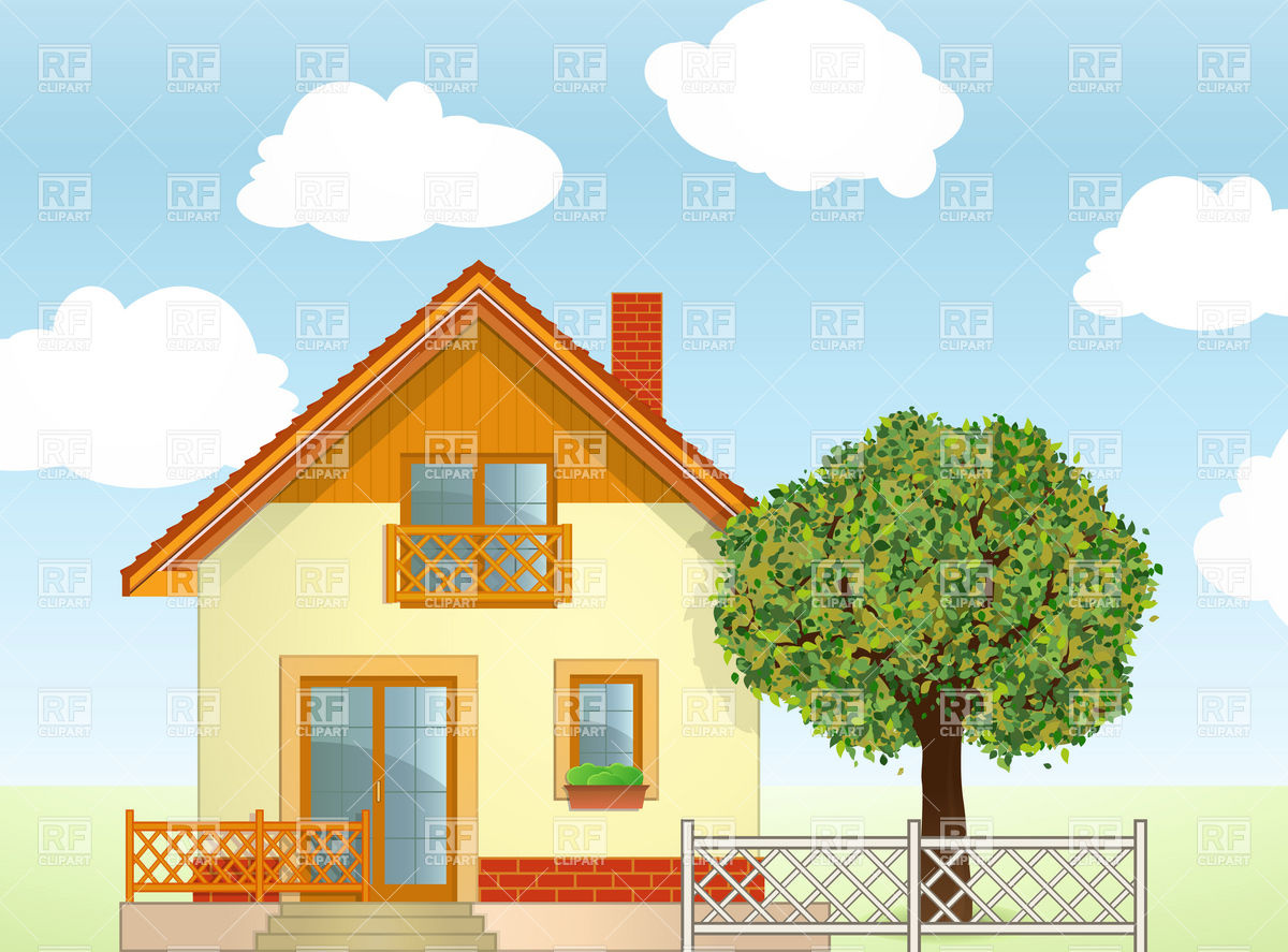 1200x887 Country House And Tree Vector Image Vector Artwork Of