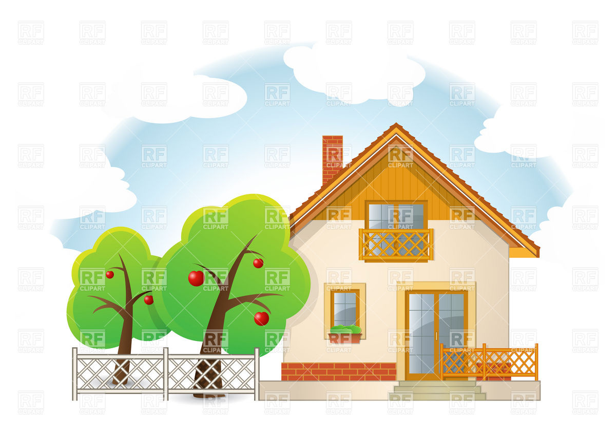 1200x843 Country House With Garden Vector Image Vector Artwork Of
