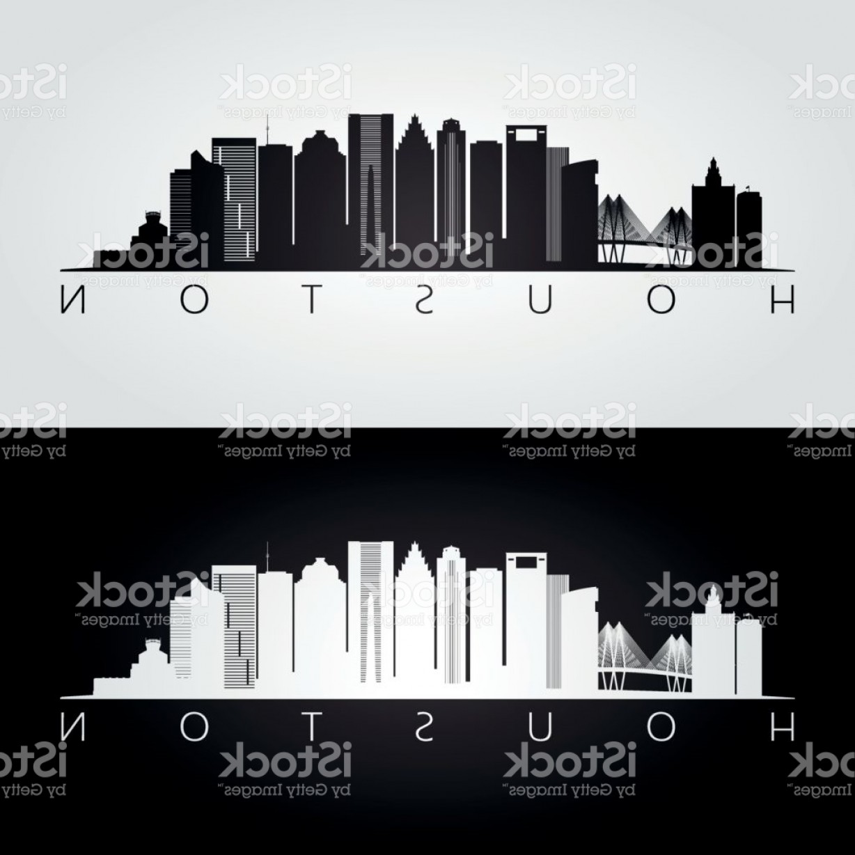 1228x1228 Houston Skyline Black And White Silhouette Vector Illustration Gm