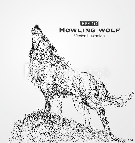 475x500 Howling Wolf, Particles, Vector Illustration.