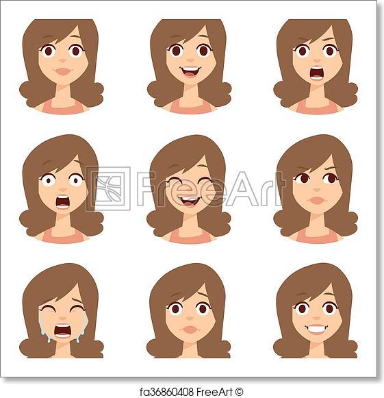 561x581 Free Art Print Of Woman Emoji Face Vector Icons. Girl Emotion