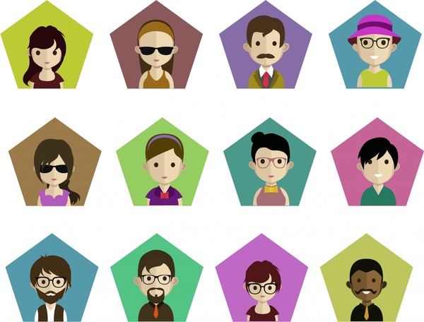 600x456 Human Face Avatars Collection Pentagon Isolation Style Free Vector