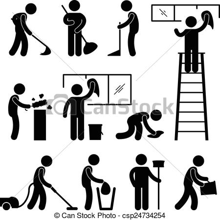 450x451 Clean Wash Vacuum Cleaner Worker. A Set Of Human Figure And