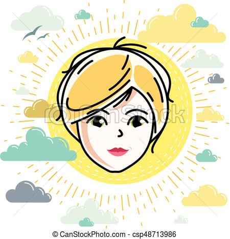 450x466 Beautiful Women Face, Human Head. Vector Character,... Vector