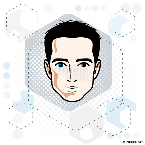 500x500 Man Face, Human Head. Vector Character, Handsome Brunet Male With