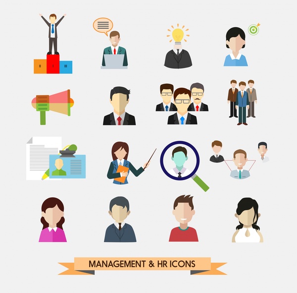 600x591 Management And Human Resources Icons In Flat Design Free Vector In