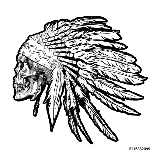 500x500 Hand Drawn Native American Indian Feather Headdress With Human
