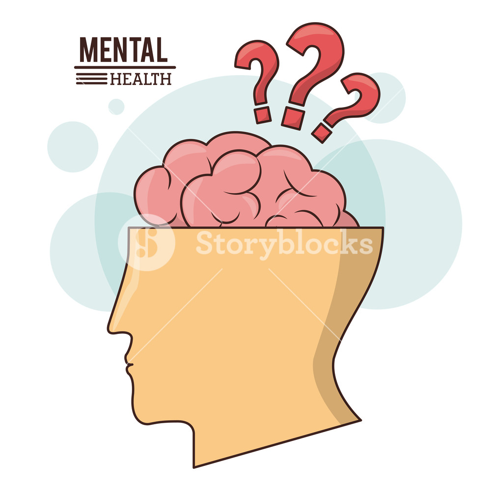 1000x1000 Mental Health, Human Head Brain With Question Mark Symbol Vector