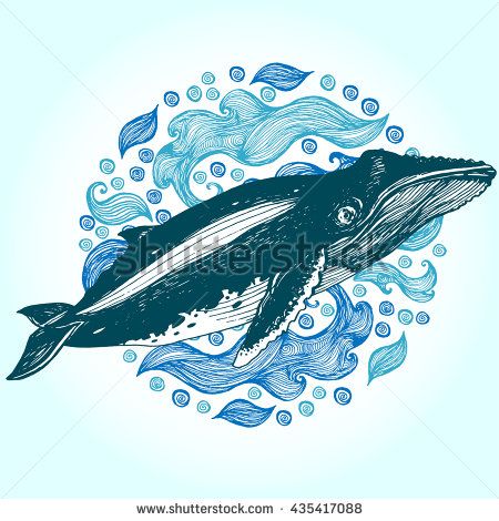 450x470 Humpback Whale, Hand Drawn Vector Illustration. Drawn In Ink