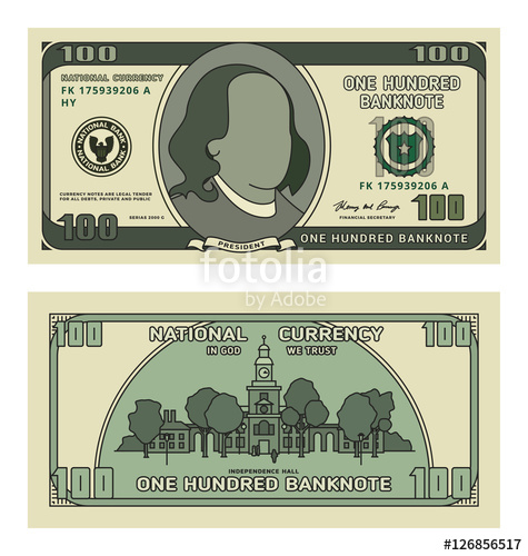 475x500 Cartoon 100 Currency Us Dollar Banknote. Backside Of One Hundred