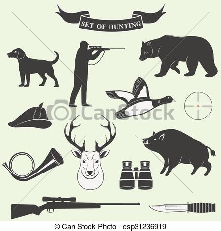 450x470 Set Of Vintage Labels On Hunting. Vector Illustration.
