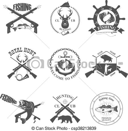 450x458 Set Of Vintage Labels On Hunting. Vector Illustration.