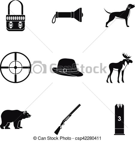 450x470 Bird Hunting Icons Set, Simple Style. Bird Hunting Icons Set