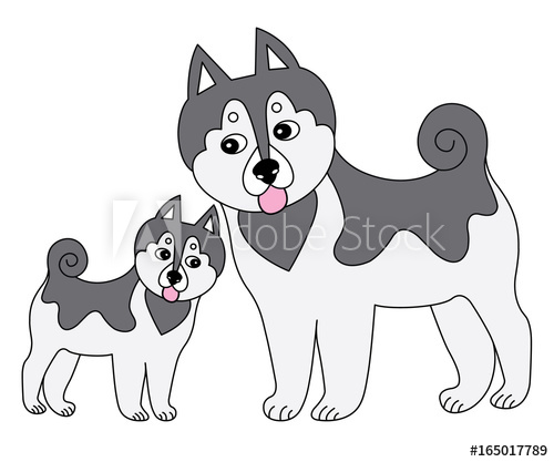 500x417 Vector Cute Husky With Puppy. Vector Dogs. Husky Vector
