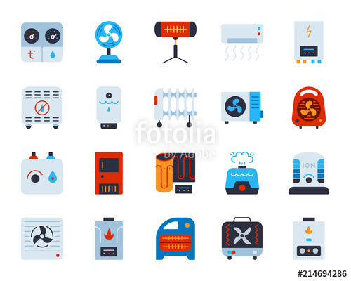 500x400 Hvac Simple Flat Color Icons Vector Set Stock Image And Royalty