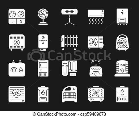 450x379 Hvac White Silhouette Icons Vector Set. Hvac Silhouette Icons Set