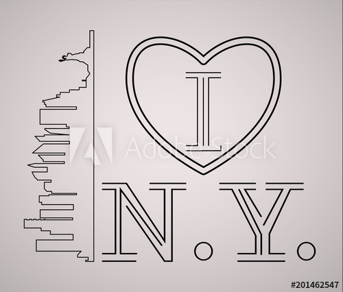 500x426 I Love New York Skyline And Landmarks Silhouette, Black And White