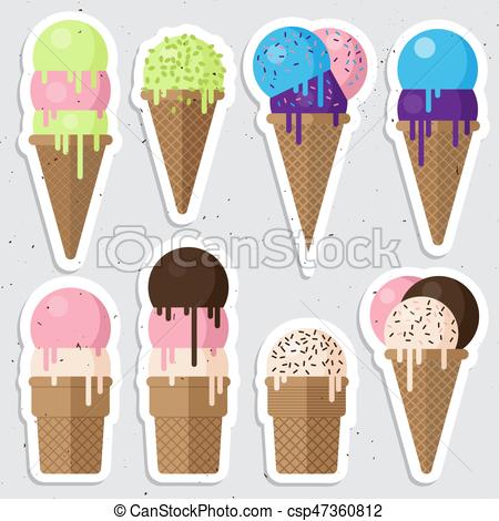 450x470 Set Of Ice Cream Cone Vector Stickers. Ice Cream Flat Illustration