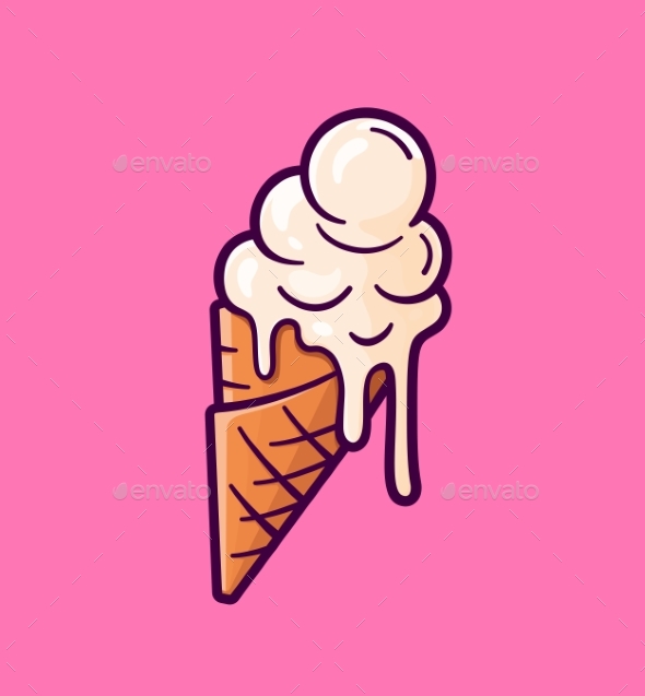 590x637 Vector Cartoon Melting Ice Cream Balls In The Cone By Yurlick