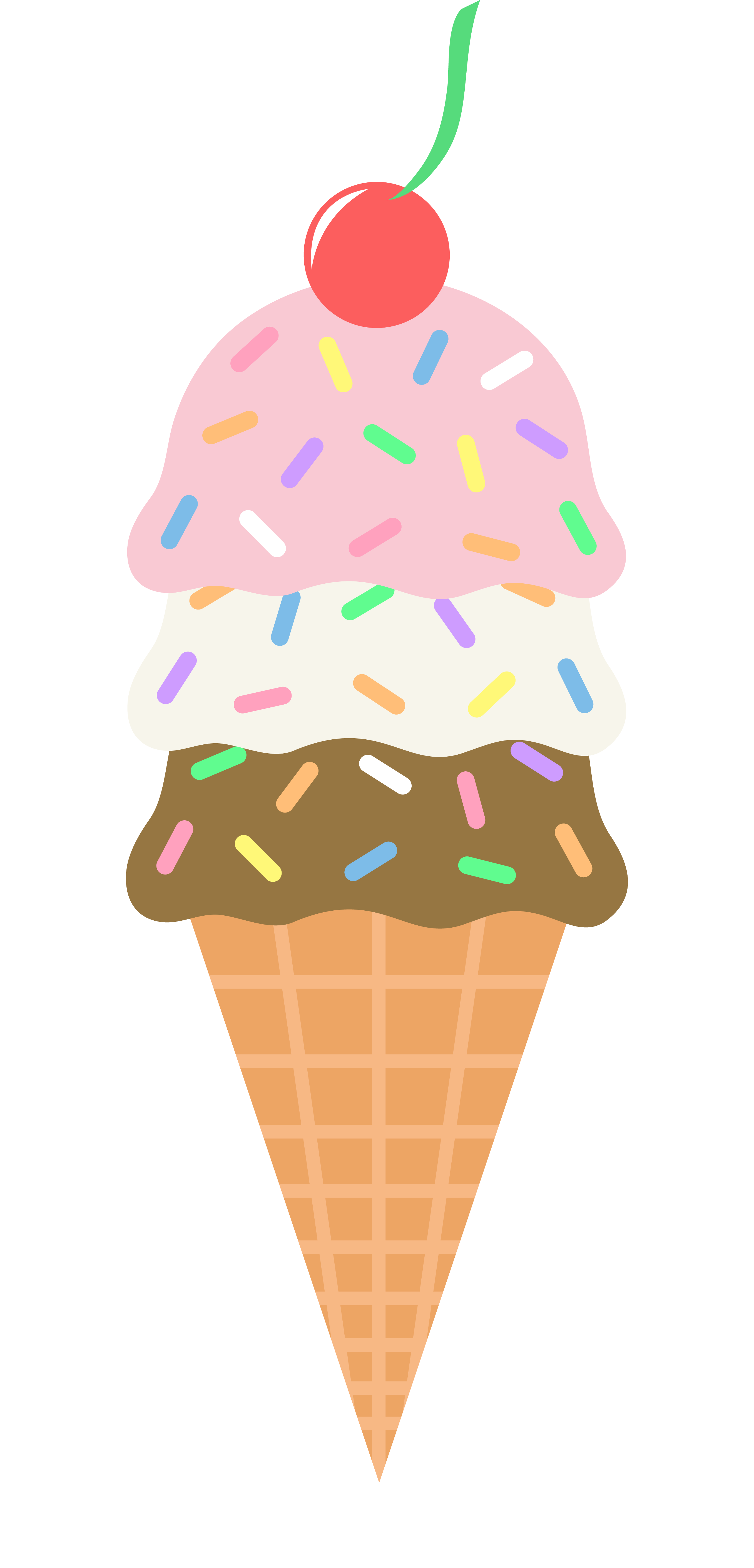 2713x5639 Clip Art Of Neapolitan Ice Cream Cone With Sprinkles And A Cherry