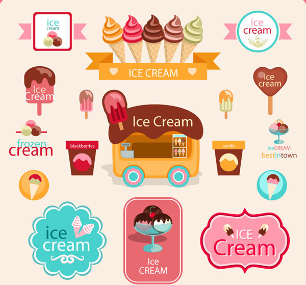 600x559 Cute Ice Cream Logos With Label Elements Vector Free Vector In
