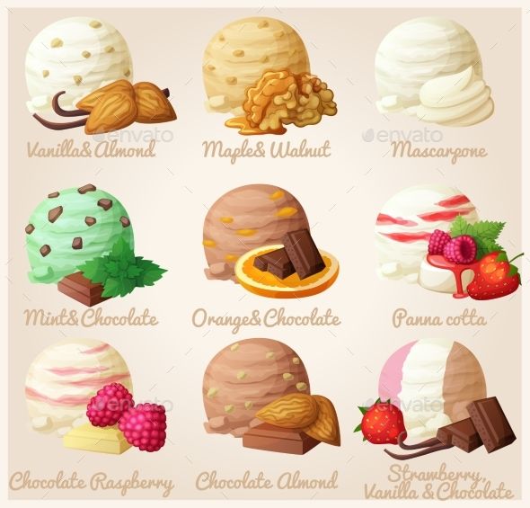 590x565 Set Of Cartoon Vector Icons. Ice Cream Scoops Ice