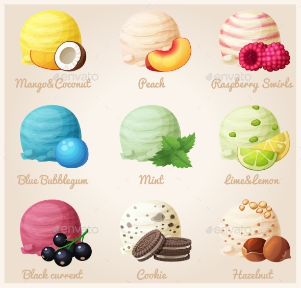 590x565 Set Of Cartoon Vector Icons. Ice Cream Scoops By Annzabella