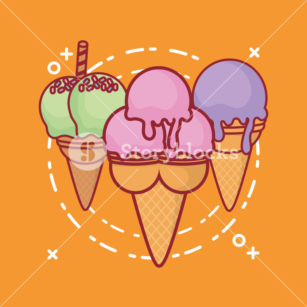 1000x1000 Ice Cream Scoops Cones Of Different Flavors Over Orange Background