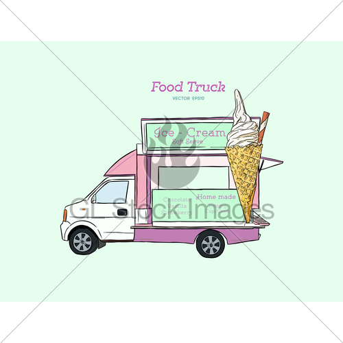 500x500 Ice Cream Truck. Vector Hand Drawn Illustration Gl Stock Images