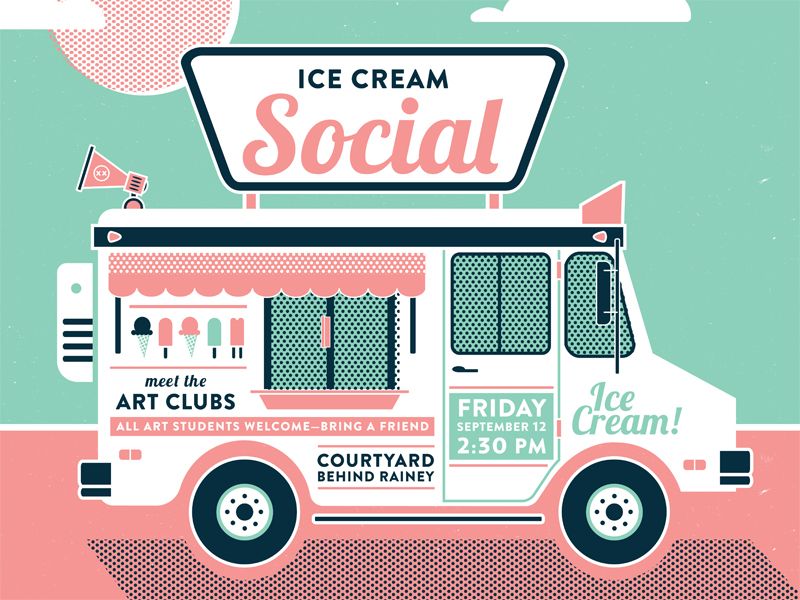 800x600 Ice Cream Truck Illustration For A Poster. Vector Graphic