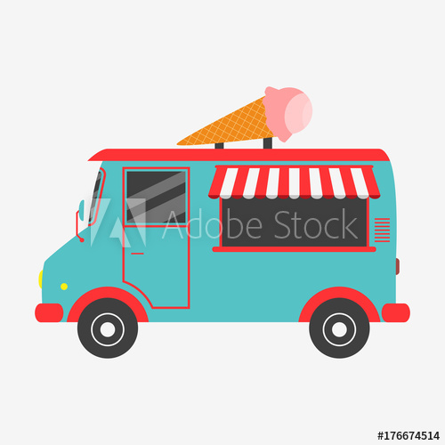 500x500 Ice Cream Truck. Vector Illustration In Flat Style.