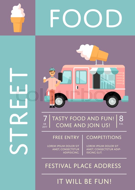 571x800 Street Food Festival Invitation With Ice Cream Truck. Culinary