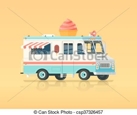 450x380 Vector Colorful Flat Ice Cream Truck. Vintage Colors Concept