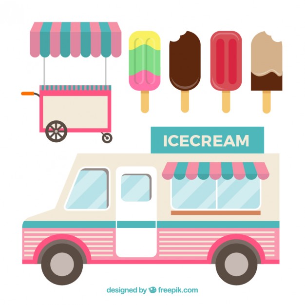 626x626 Vintage Ice Cream Truck With A Cart Vector Free Download