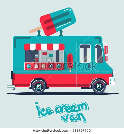 438x470 Cool Vector Flat Van Illustration. Retro Vintage Cute Food Car