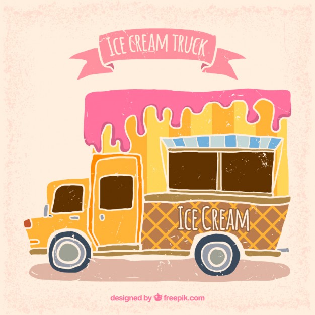 626x626 Hand Drawn Cute Ice Cream Truck Vector Free Download