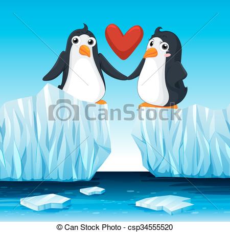 450x453 Penguins In Love On Ice Illustration.