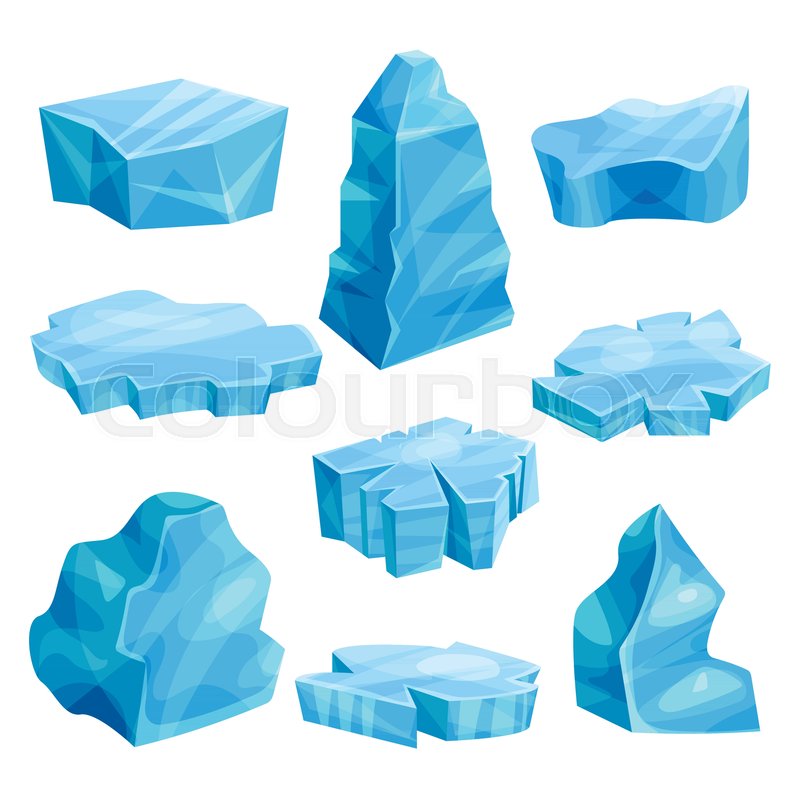 800x800 Pieces Of Ice Set, Cold Frozen Block, Icy Cliff, Iceberg Vector
