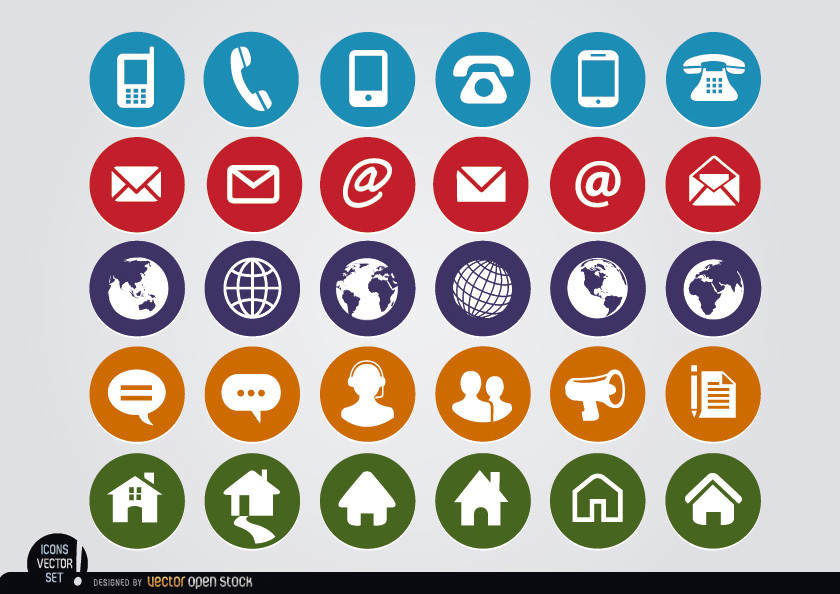 840x594 Round Web Contact Icons Set